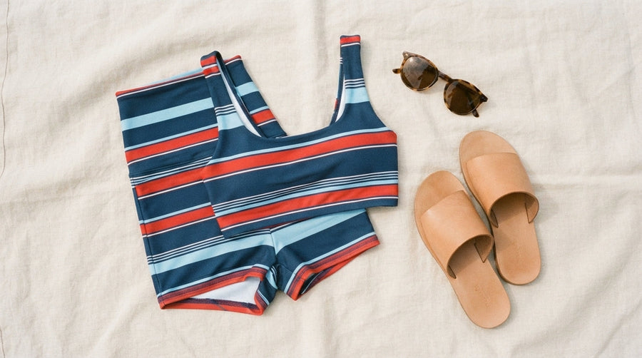 The Hampton stripe set styled as a flat lay