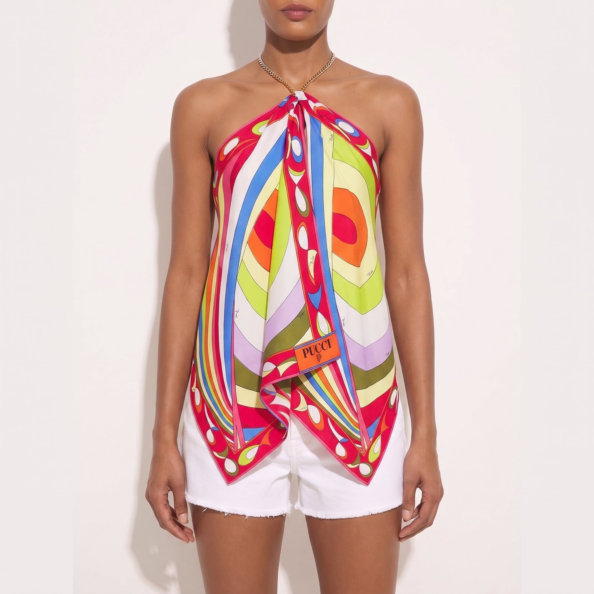 Iride Print Scarf Chain Top