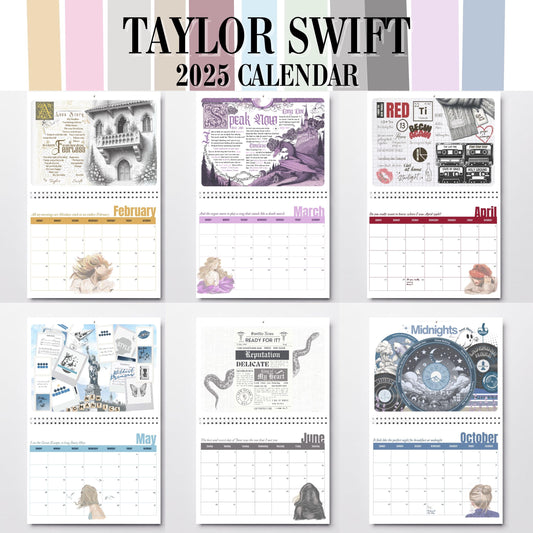 Printable Taylor Swift 2025 Eras Tour Calendar Planner, Swiftie Taylor Swift Stocking Filler Present Swiftie Gift, Eras Tour Lyrics