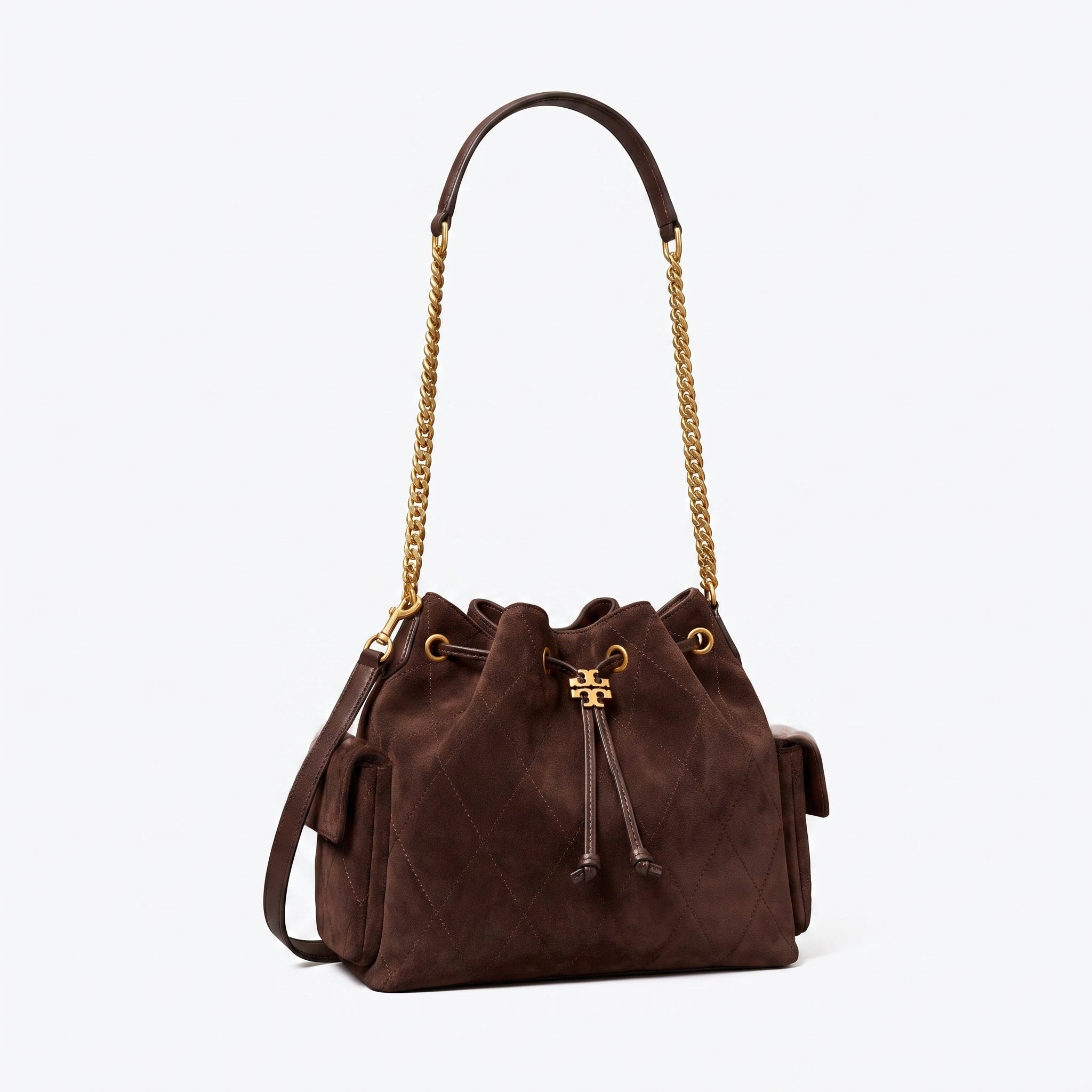 DARK COCOA DRAWSTRING SHOULDER BAG