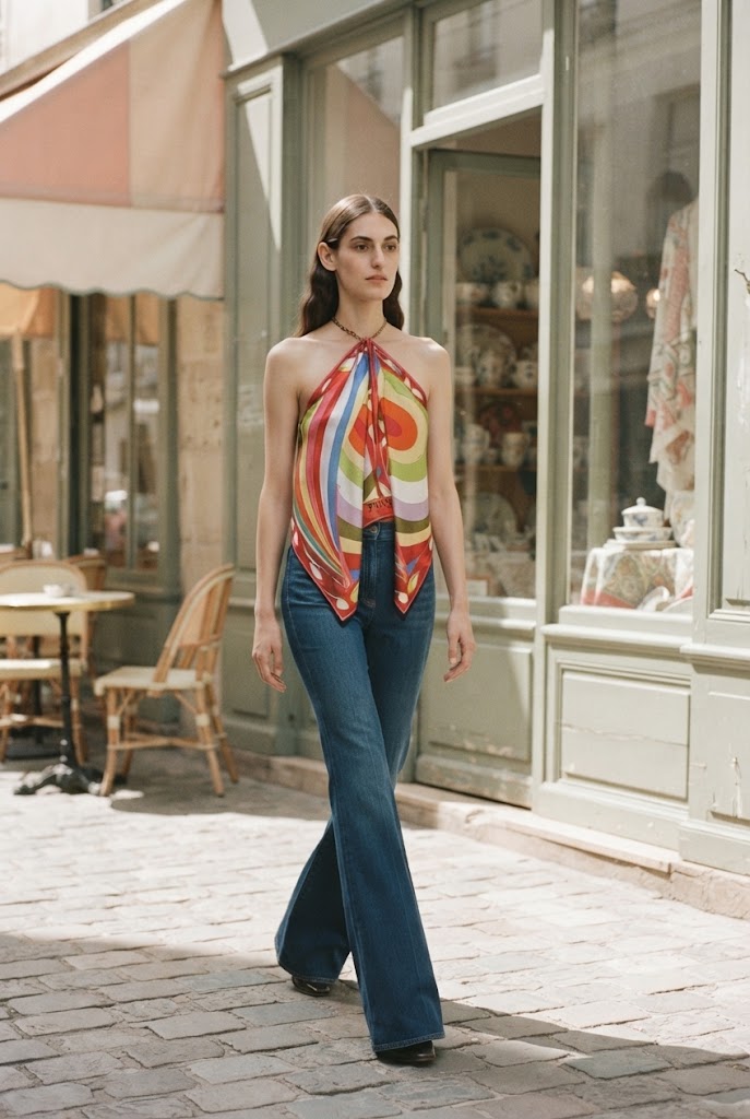 Iride Print Scarf Chain Top